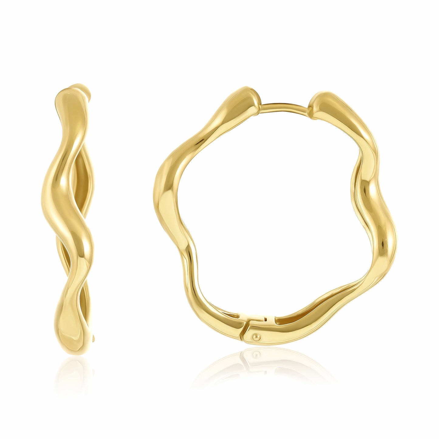 18ct Yellow Gold 1 Micron Plated Sterling Silver Wavy Hoop Earrings