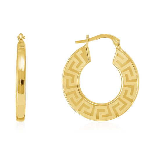 18ct Yellow Gold Greek Key Hoop Earrings