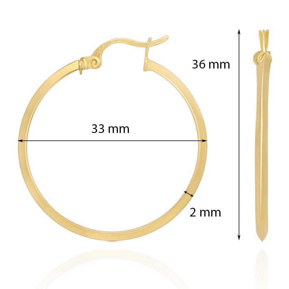 9ct Solid Yellow Gold Plain Hoop Earrings ERV0149M