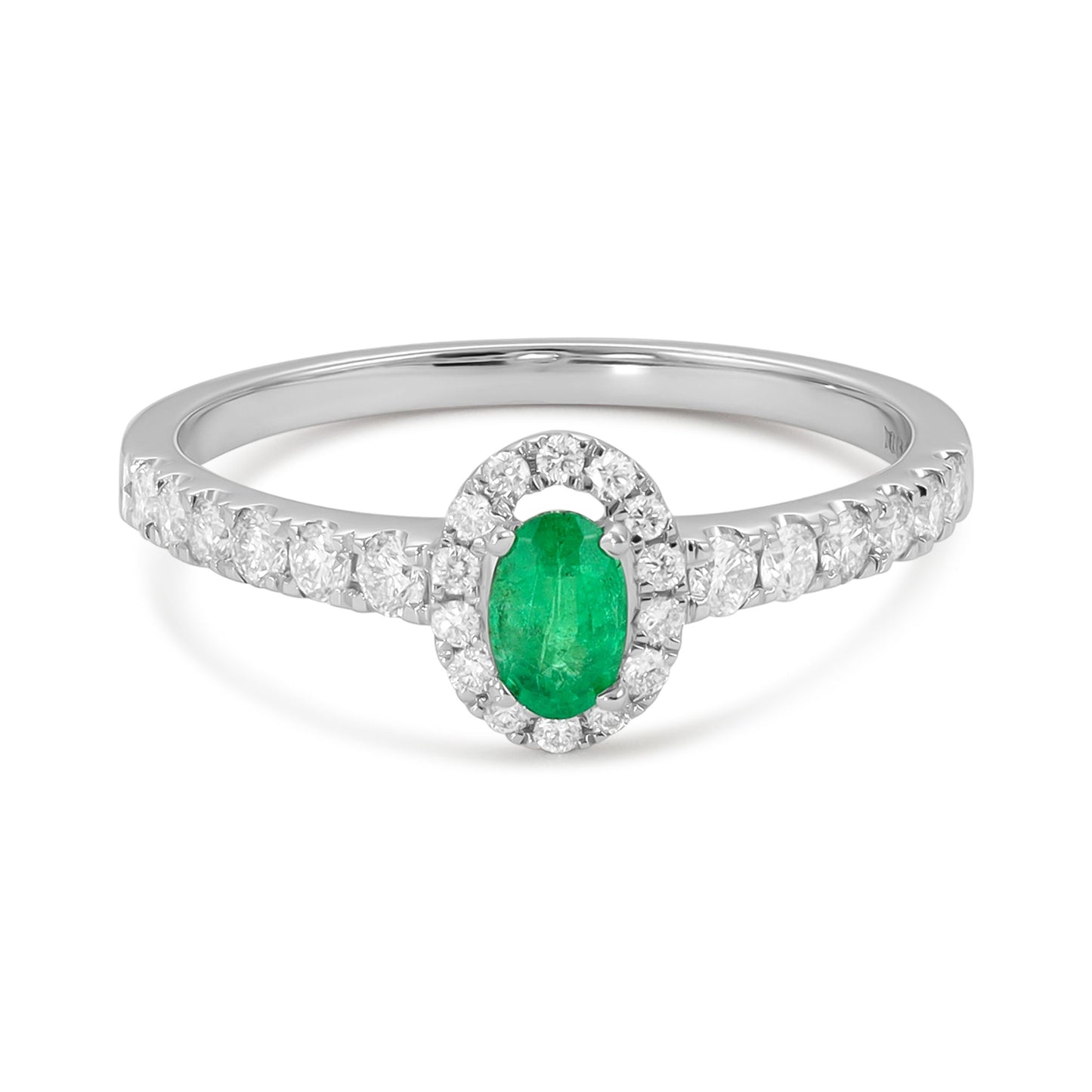 18ct White Gold Oval Emerald Halo Engagement Ring