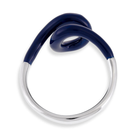 Silver Rhodium Plated Blue Enamel Twist Ring SRN3002