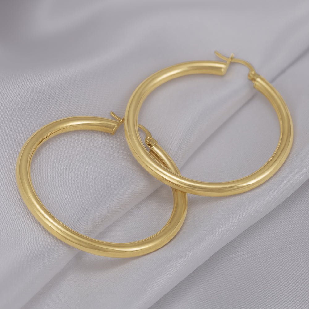 9ct Solid Yellow Gold Plain Hoop Earrings ERV0023L