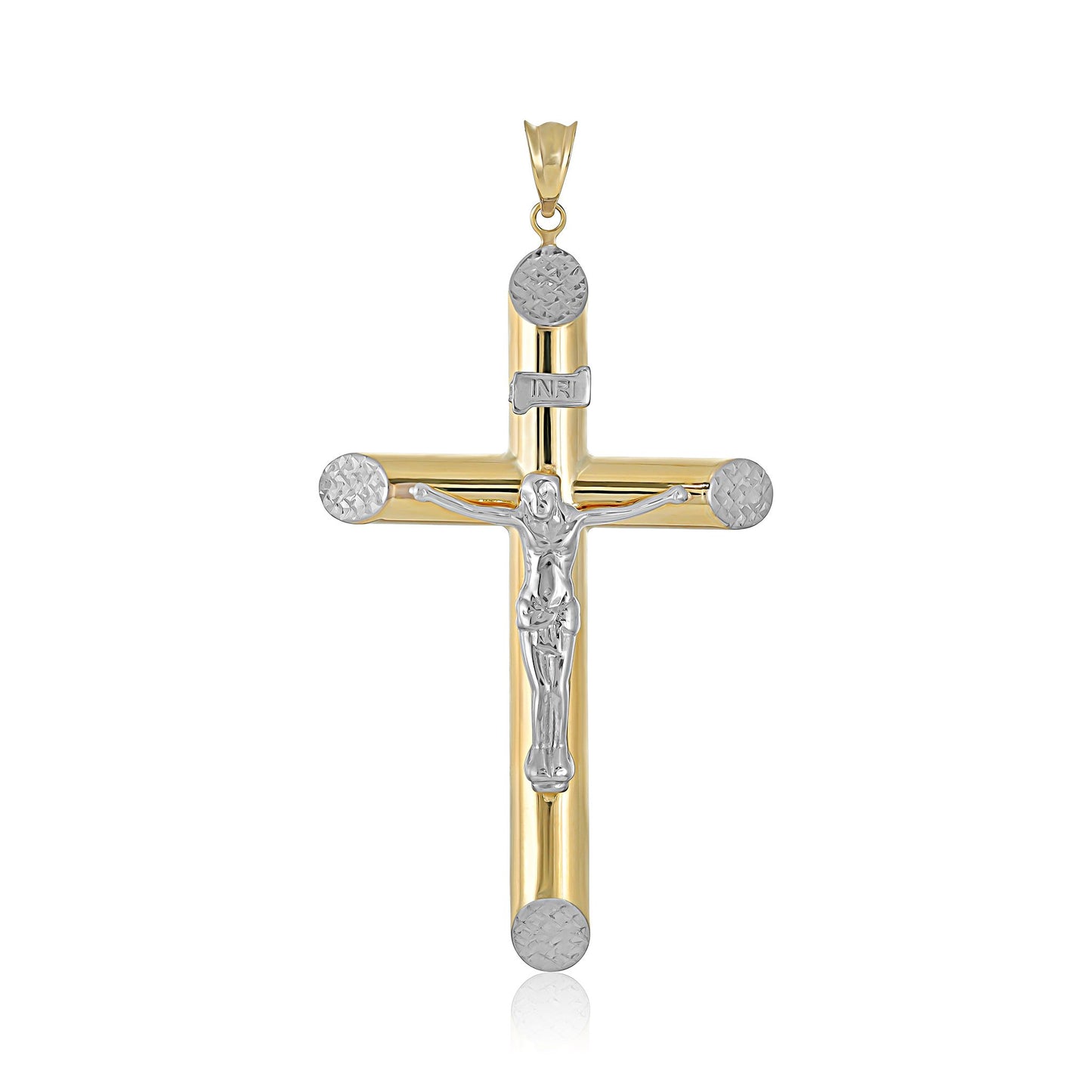 9ct Two Tone Tubular Crucifix Cross Pendant