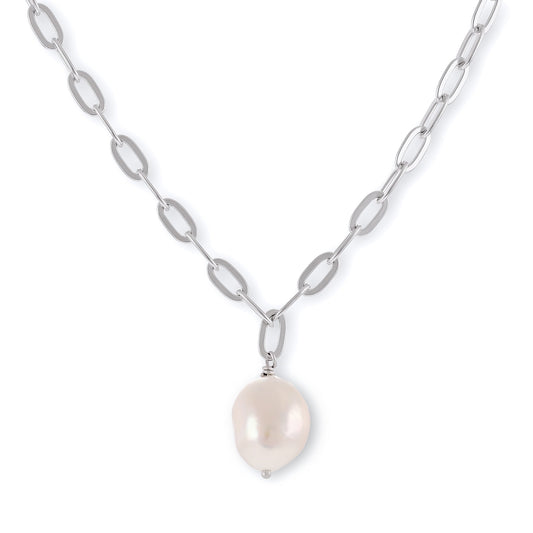 Sterling Silver Rhodium Plated Pearl Necklace