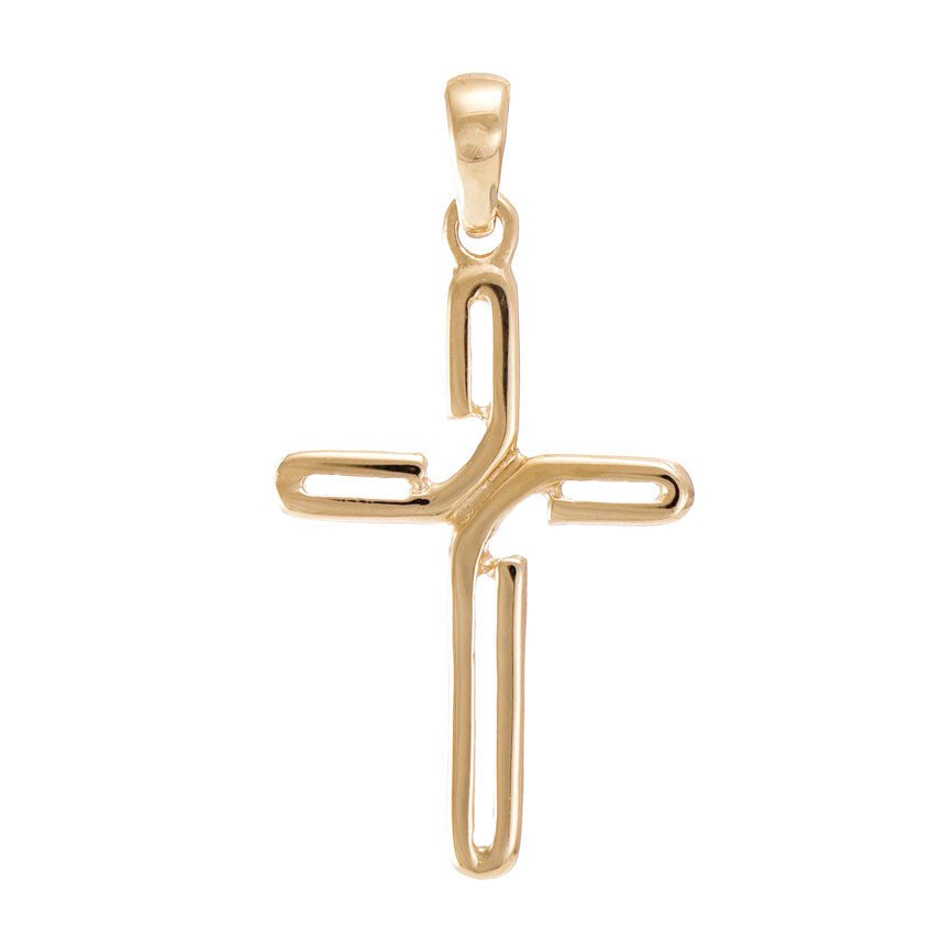 9ct Solid Gold Abstract Design Cross Pendant - 39mm PD60091-9Y