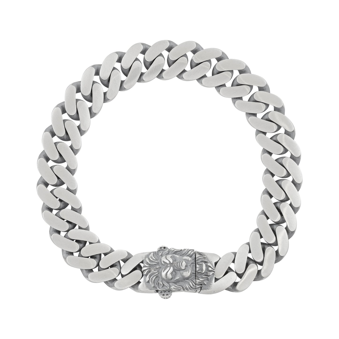 Sterling Silver Lion Lock Detail Curb Chain Bracelet