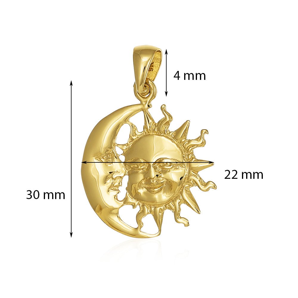 9ct Solid Yellow Gold Moon&Sun Drop Pendants PD60-9-35-13