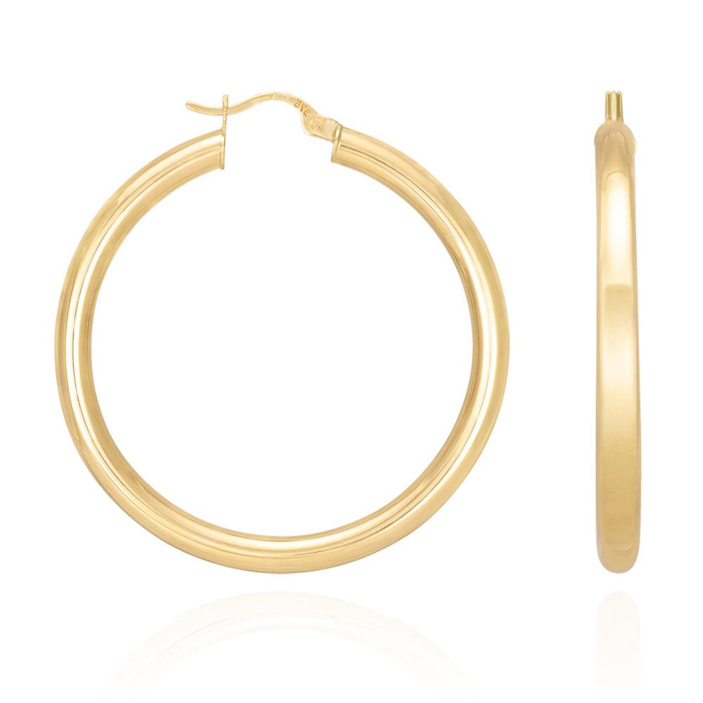 9ct Solid Yellow Gold Plain Hoop Earrings ERV0023L