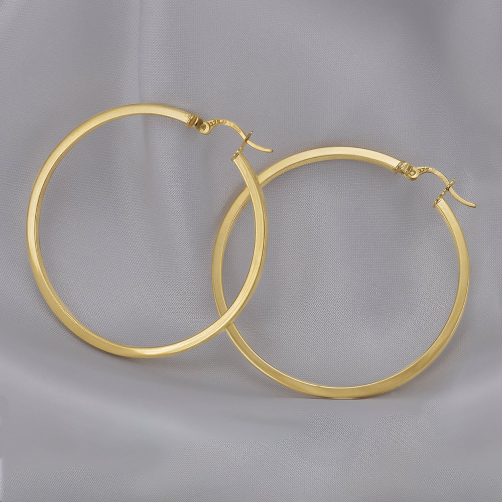 9ct Solid Yellow Gold Plain Hoop Earrings ERV0048L