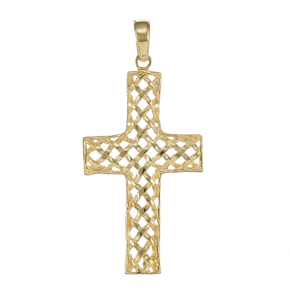 9ct Solid Gold Abstract Patterned Cross Pendant - 48mm PD60111-9Y