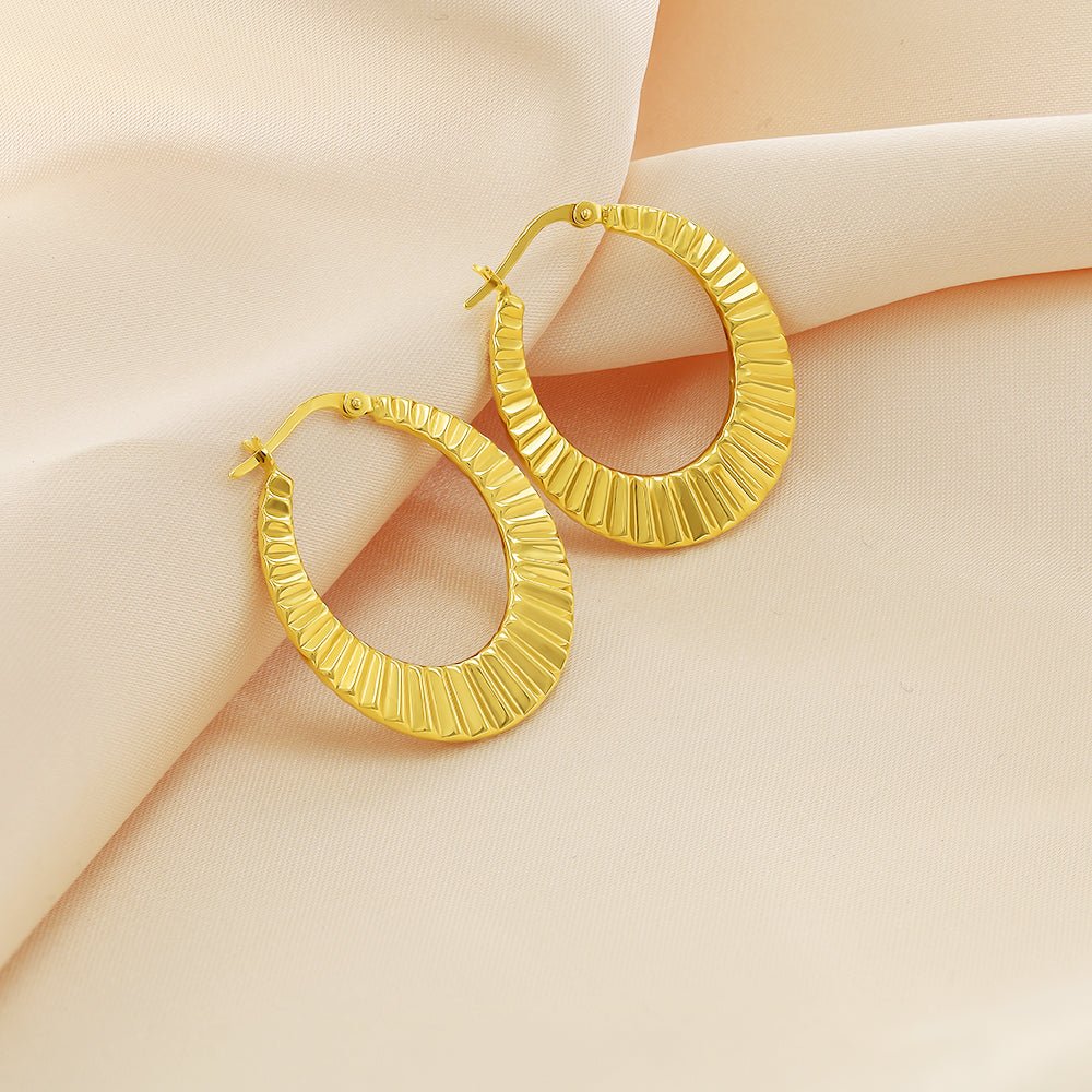 18ct Yellow Gold Ribbed Creole Hoop Earrings