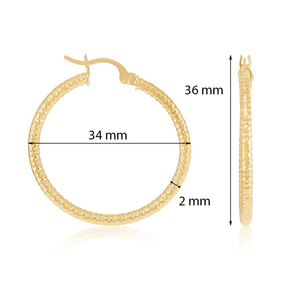 9ct Solid Yellow Gold Textured Hoop Earrings ERV0192M