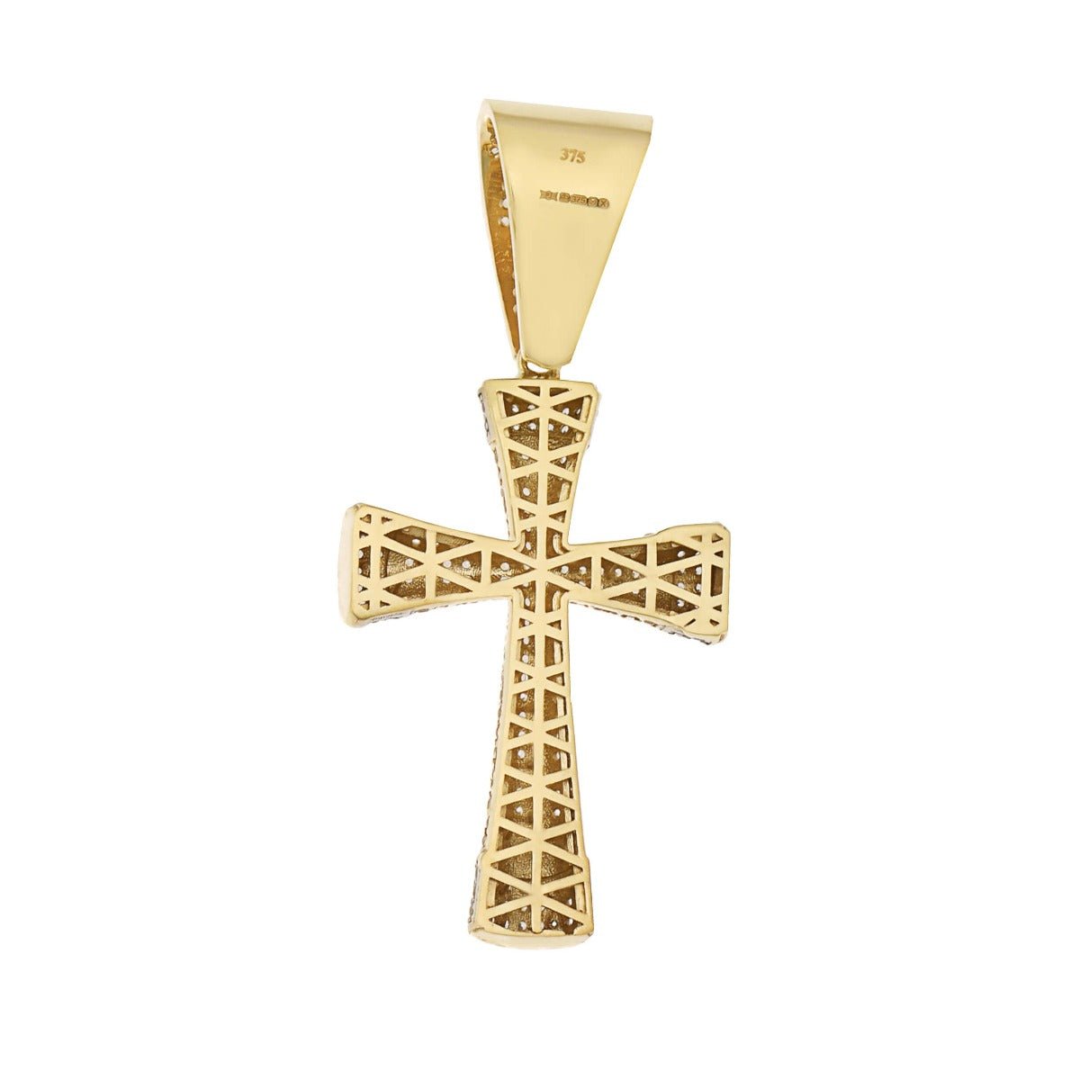 9ct Gold Hollow Cross Pendant with Cubic Zirconia 40.39mm HPP0148