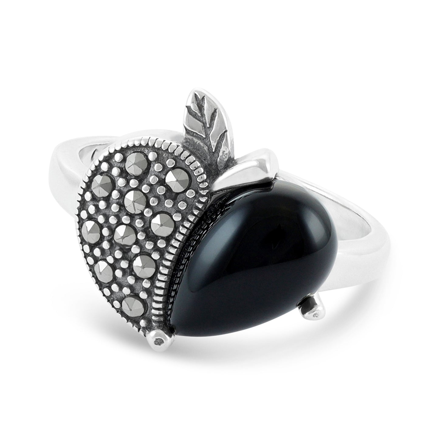 Sterling Silver Contrast Heart Black Gemstone Ring