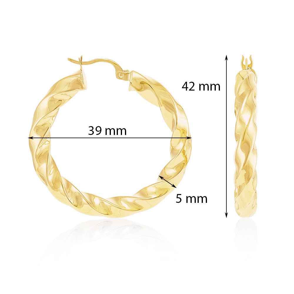 9ct Yellow Gold Twisted Hoop Earrings