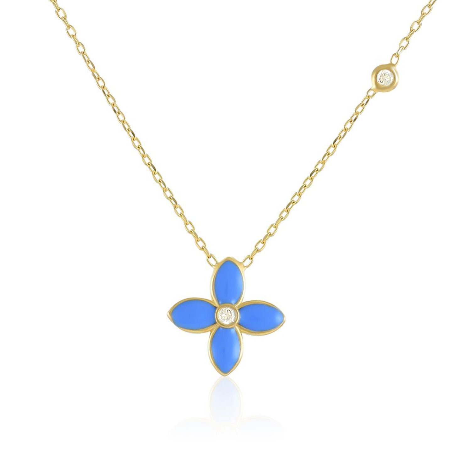 925 sterling silver blue flower necklace PNK8004-B