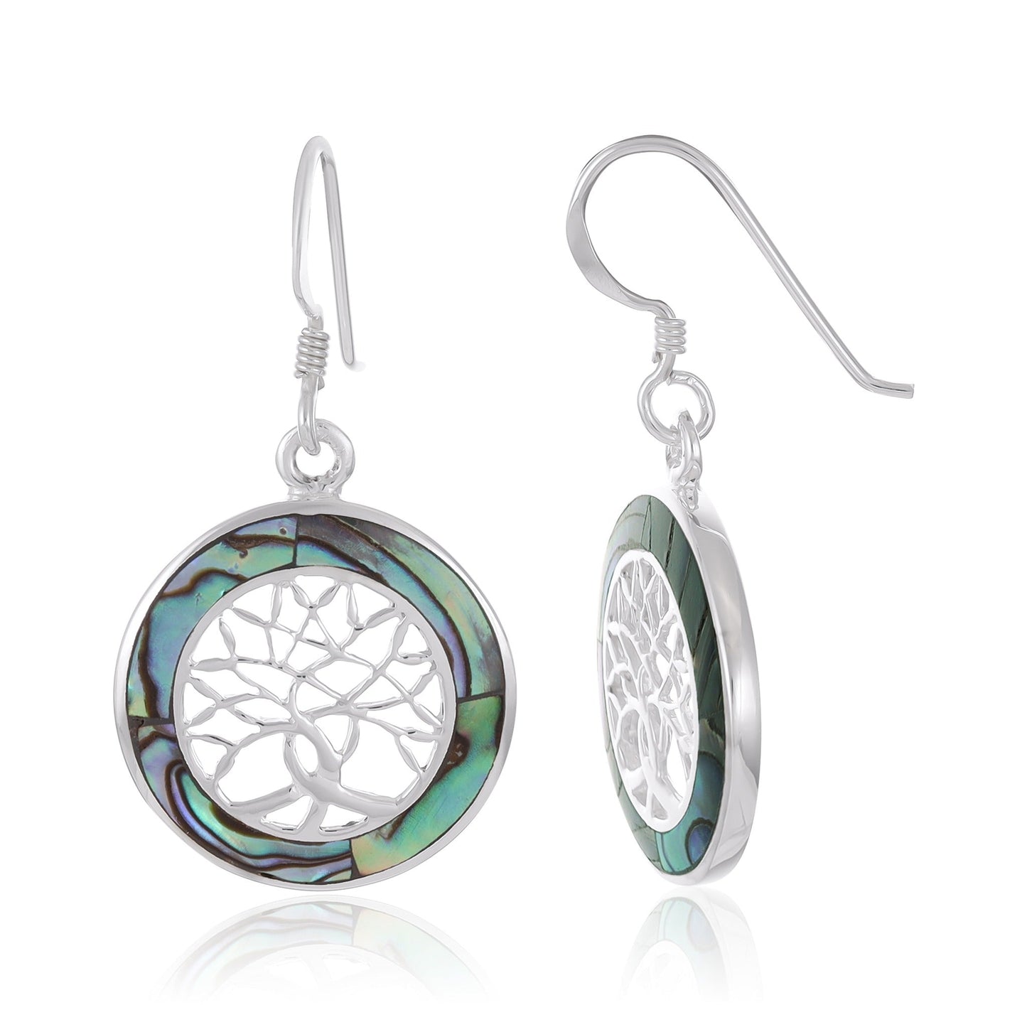 Sterling Silver Abalone Shell Tree Of Life Earrings SER4025