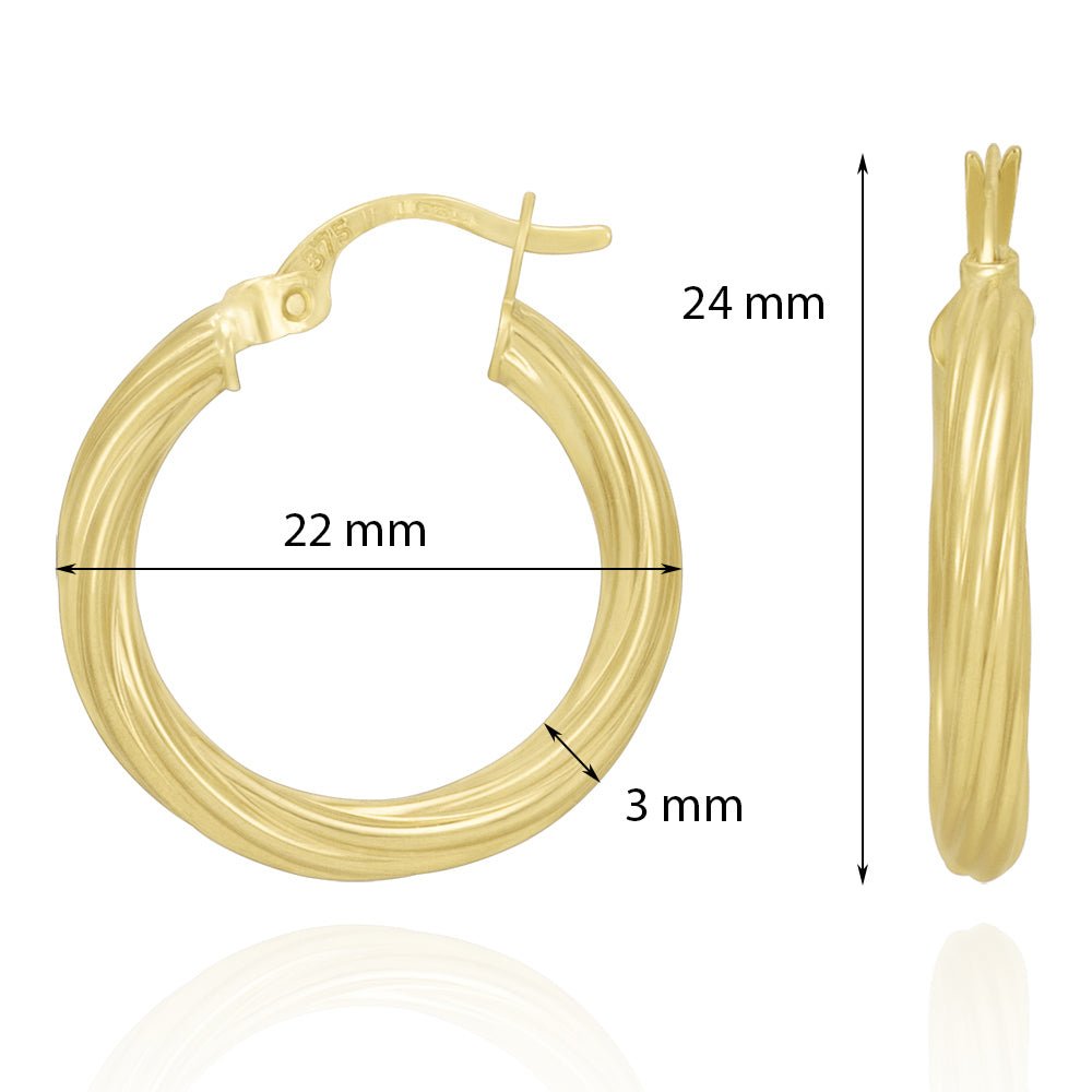 9ct Yellow Gold Twisted Hoop Earrings