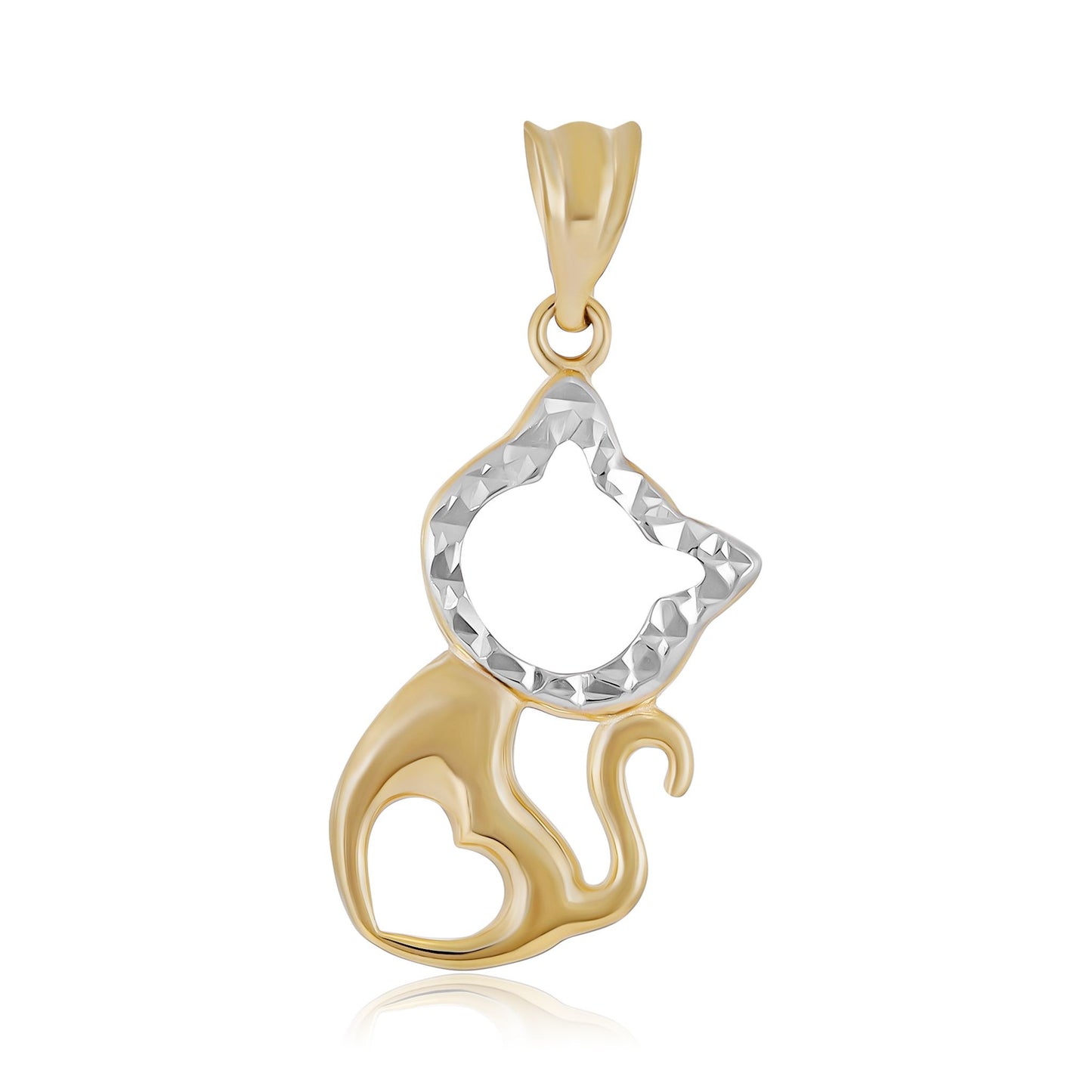 9ct Gold Two Tone Cat Design Pendant