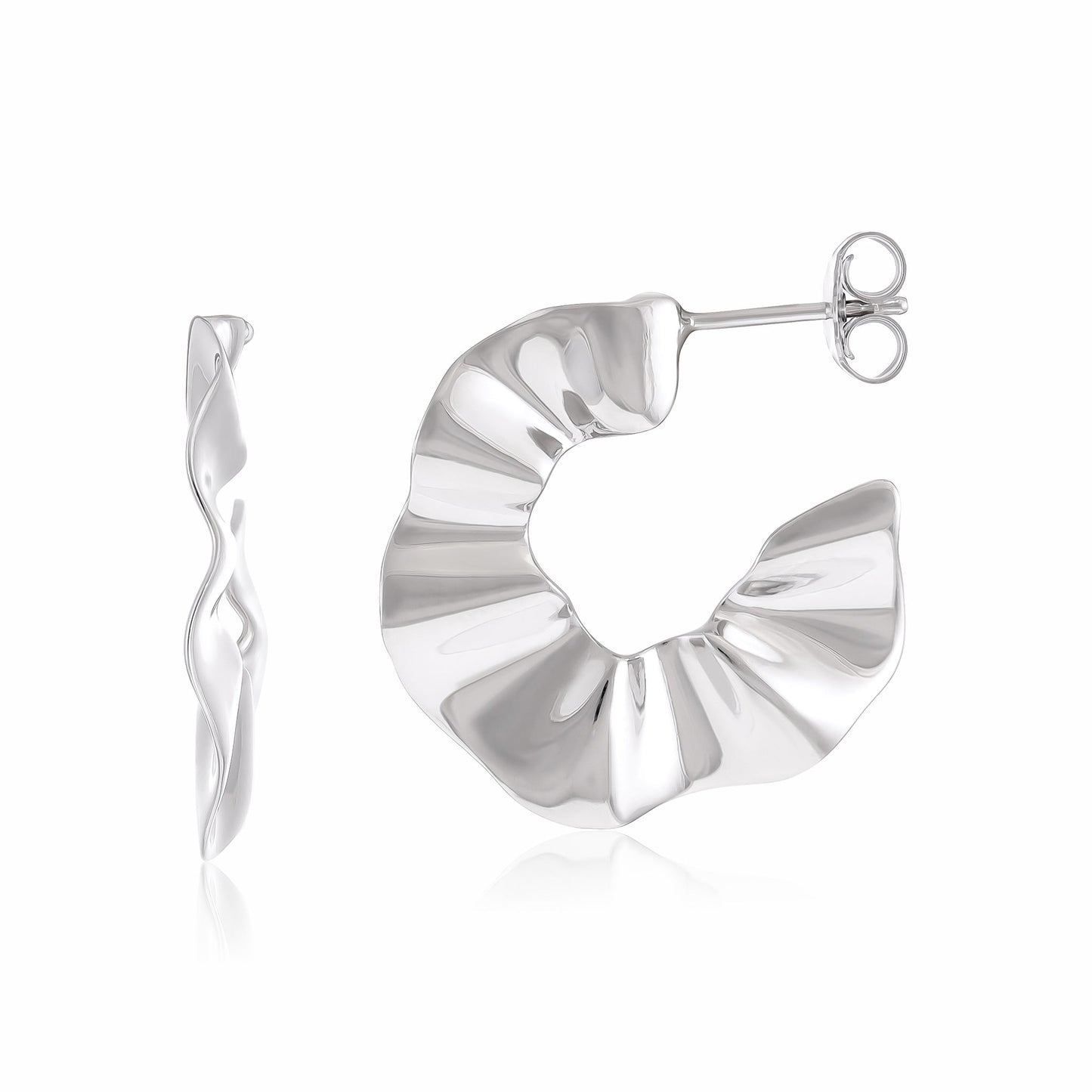 Sterling Silver Rhodium Plated Irregular Shaped Hoop Earrings