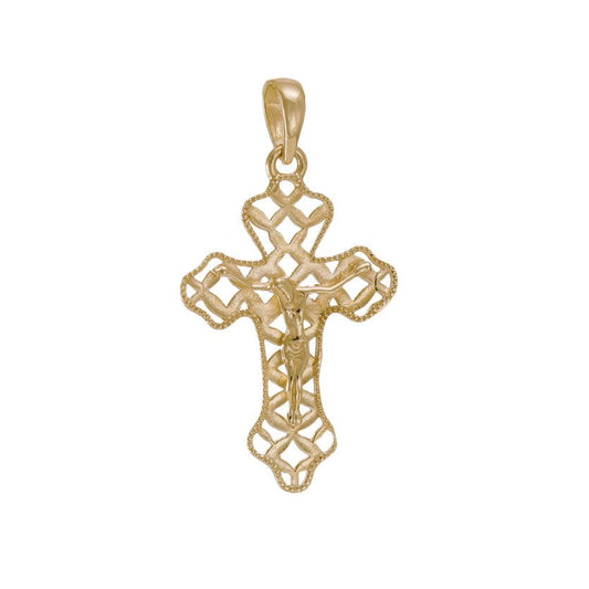 9ct Solid Gold Orthodox Abstract Crucifix Cross Pendant - 31mm PD60099-9Y