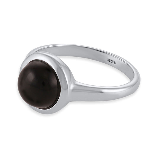 Silver rhodium plated ring with black onyx stone SRN6001.BO