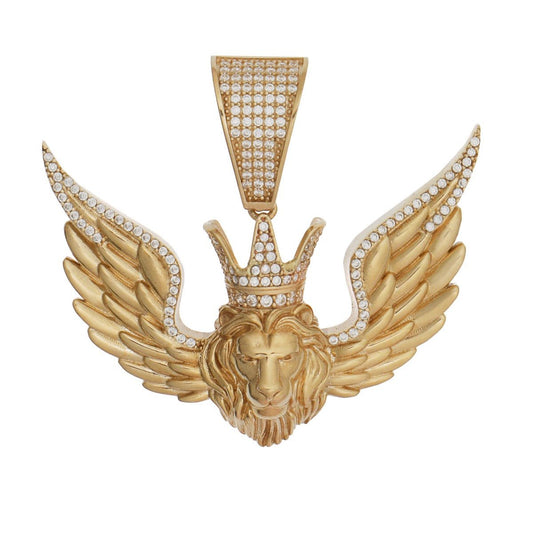 9ct Solid Yellow Gold Lion-king With Wings Cubic Zirconia Pendant HPP0161