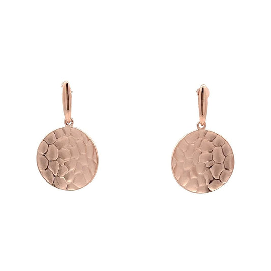 18ct Rose Gold 1 Micron Plated Silver Hammered Disc Earrings