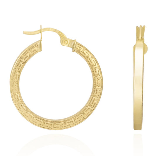 9ct Solid Yellow Gold Greek Key Hoop Earrings ERV0222S