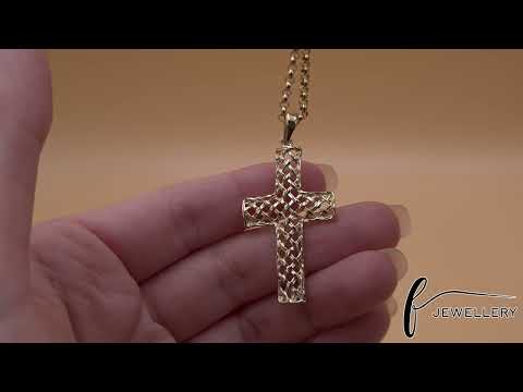 9ct Solid Gold Abstract Patterned Cross Pendant - 48mm PD60111-9Y