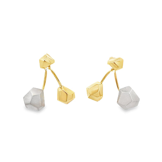 14ct Yellow and White Gold Geometric Flower Earrings