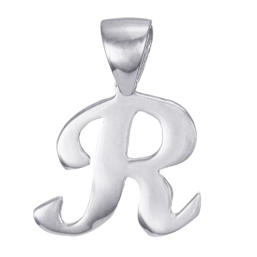 9ct Solid White Gold Initial Pendant Letter R - 18mm PD60003-9W-R