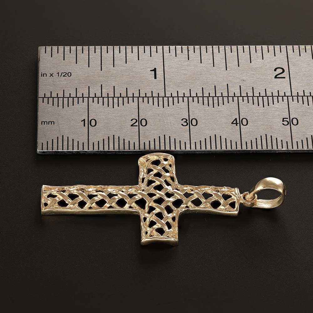 9ct Solid Gold Abstract Patterned Cross Pendant - 48mm PD60111-9Y