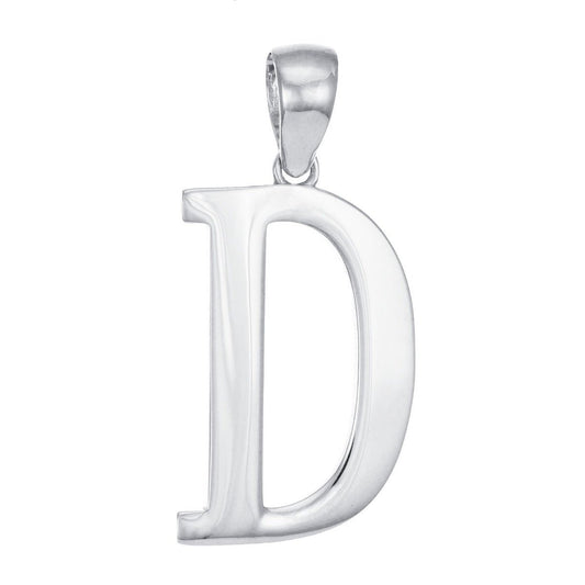 9ct Solid White Gold Initial Pendant Letter D - 32mm PD60001-9W-D