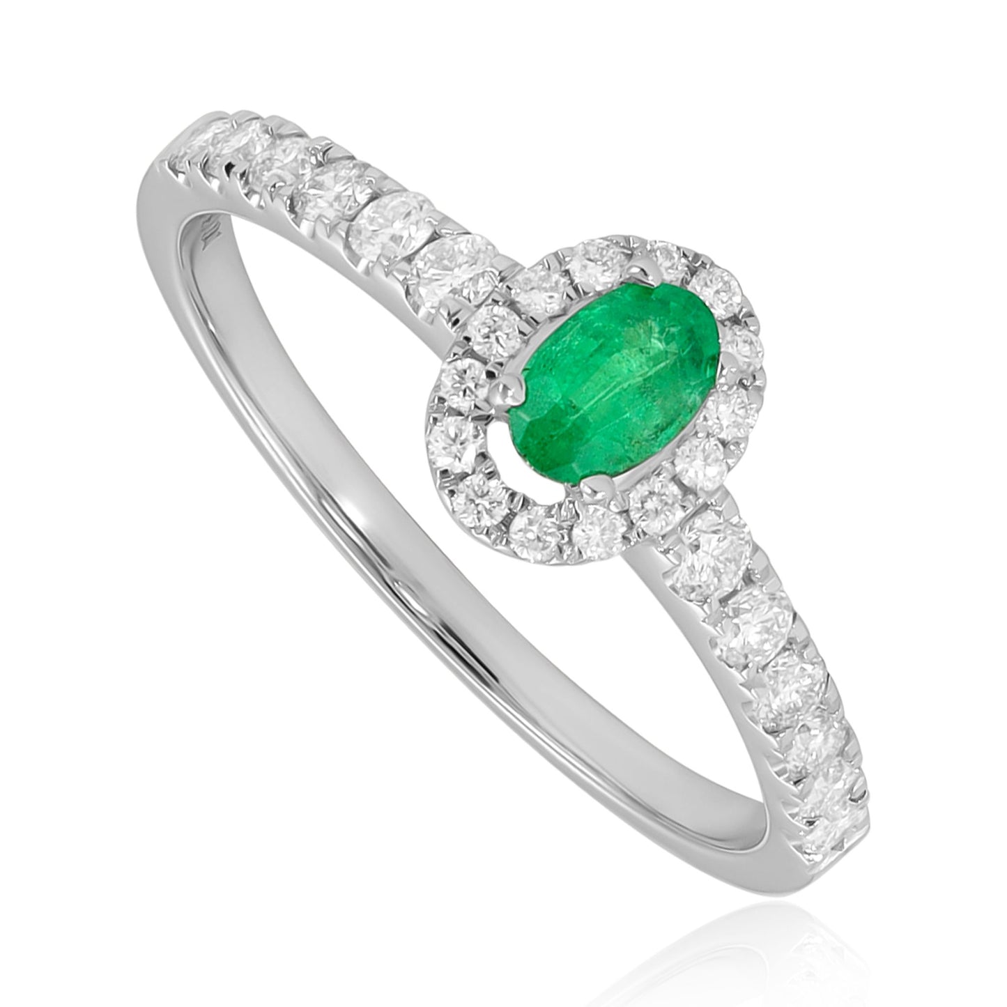 18ct White Gold Oval Emerald Halo Engagement Ring