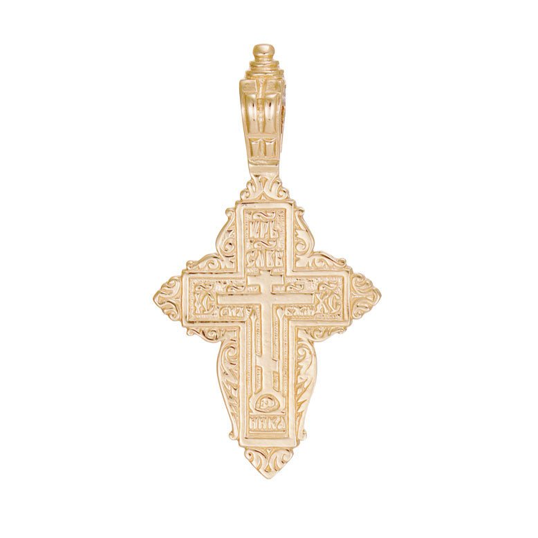 14ct Yellow Gold Russian Orthodox Patterned Cross Pendant