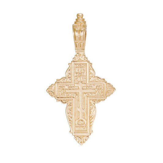 14ct Yellow Gold Russian Orthodox Patterned Cross Pendant