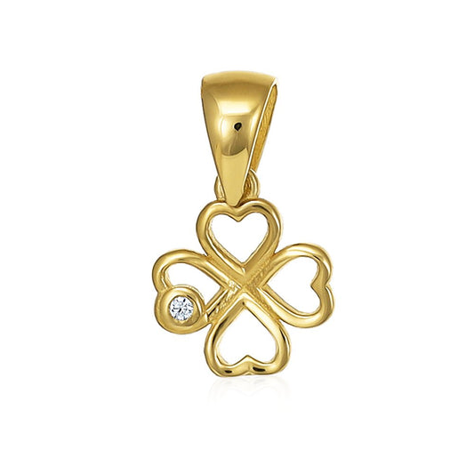 9ct Solid Yellow Gold Cubic Zirconia Clover Pendants PD60-9-36-21