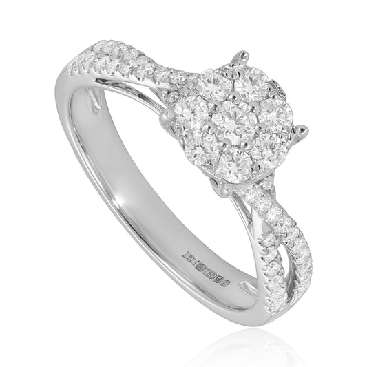 18ct Diamond Band Cluster Engagement Ring