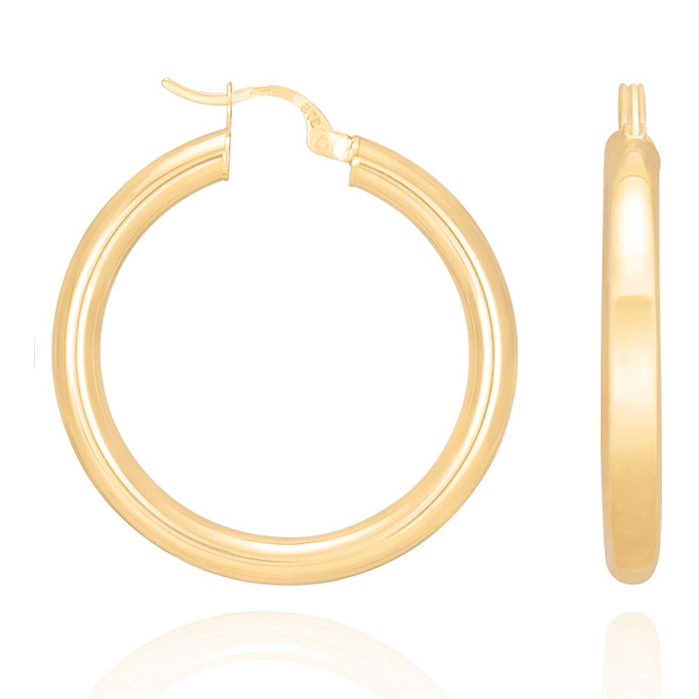 9ct Solid Yellow Gold Plain Hoop Earrings ERV0023M