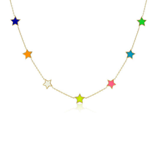 925 sterling silver mutlicolor star necklace PNK8001-M