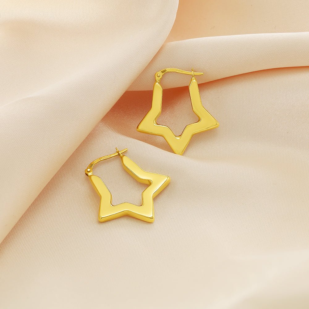 18ct Yellow Gold Star Creole Hoops Earrings