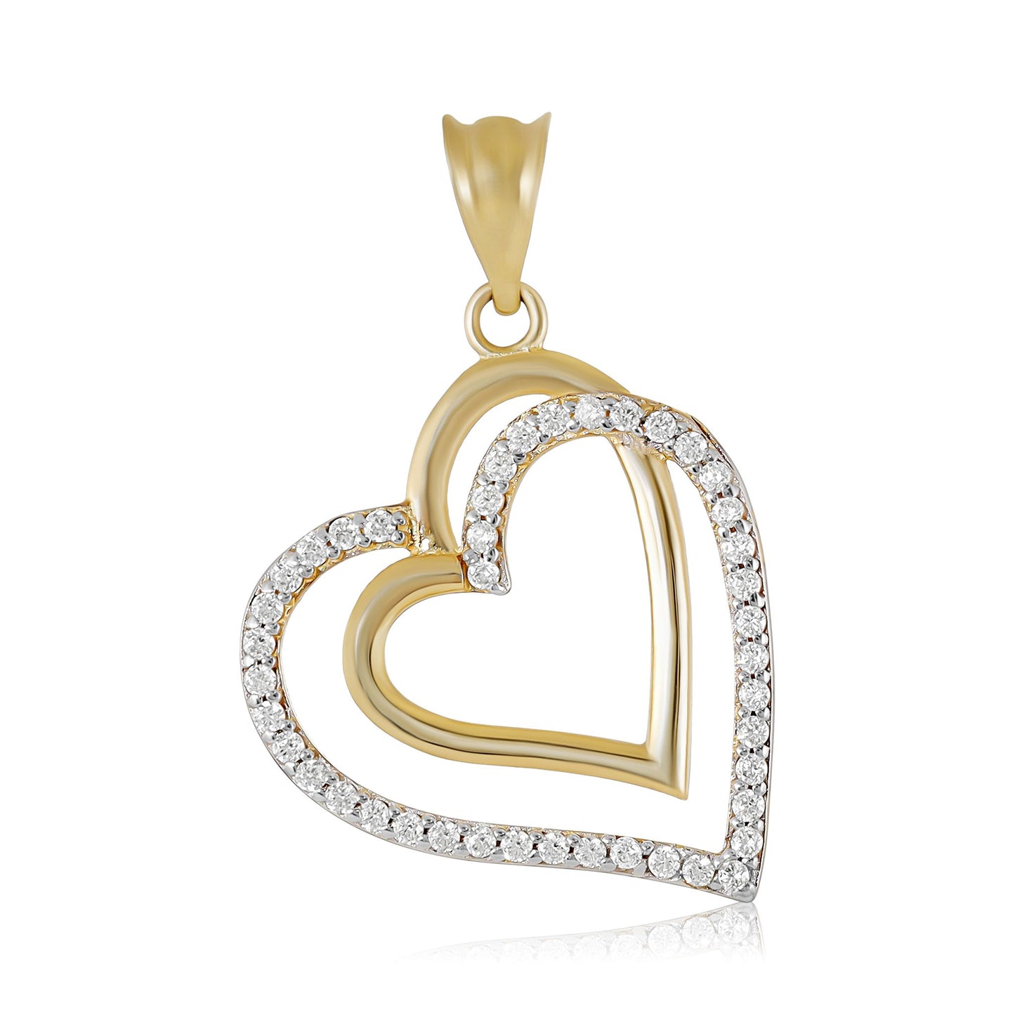 9ct Yellow Gold Cubic Zirconia Double Heart Pendant