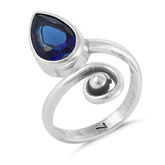 Sterling Silver Unique Design Blue Gemstone Ring