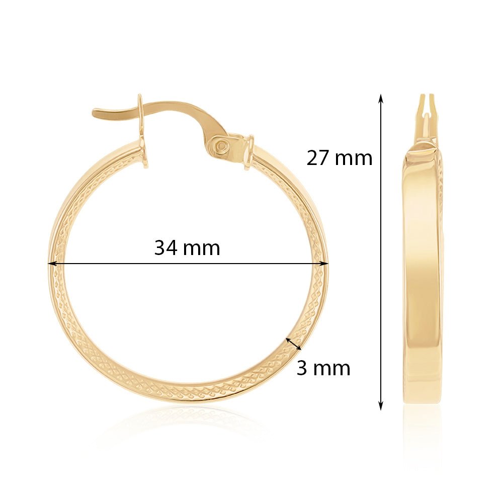 9ct Solid Yellow Gold Track Edge Hoop Earrings ERV0157S