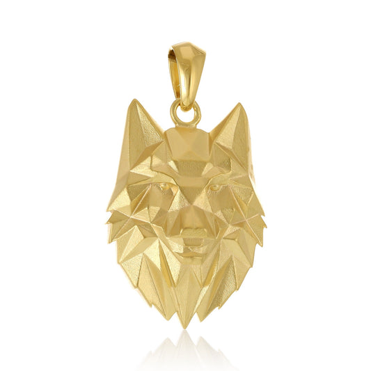 18ct Yellow Gold 3 Micron Plated Sterling Silver Wolf Head Pendant