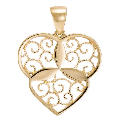 9ct Gold Abstract Patterned Triple Heart Pendant