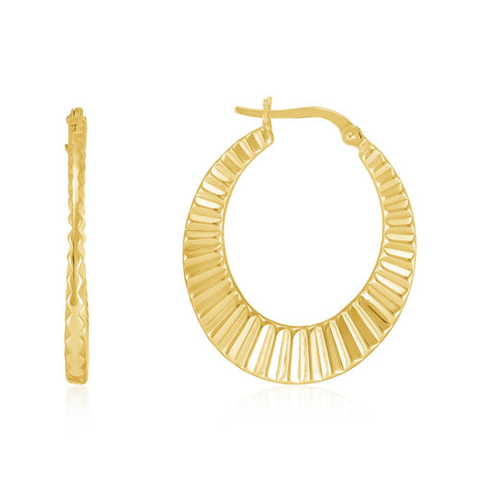 18ct Yellow Gold Ribbed Creole Hoop Earrings