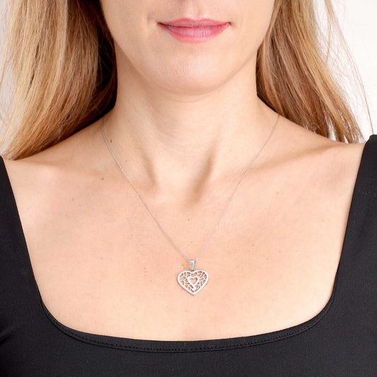 9ct White Gold Abstract Double Heart Pendant