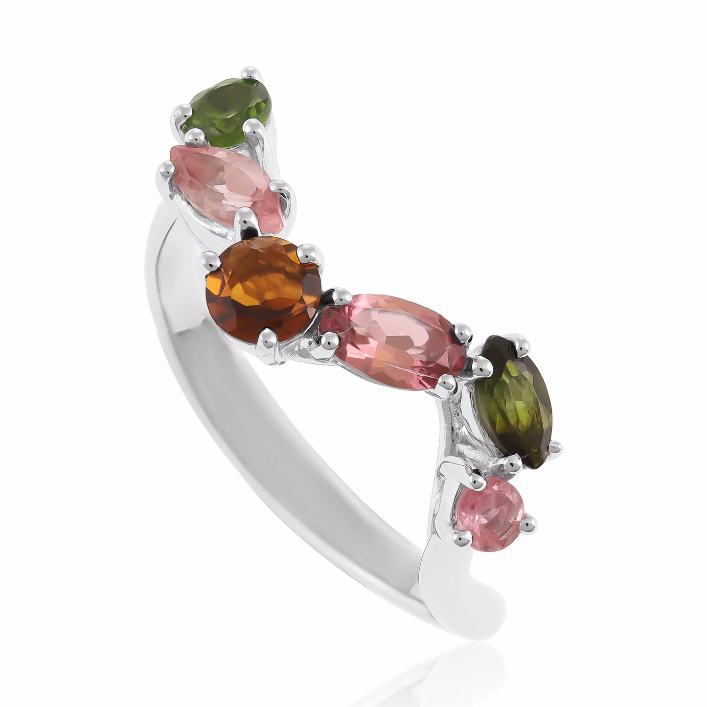 Sterling Silver Rhodium Plated Multi Tourmaline Ring SRN3011